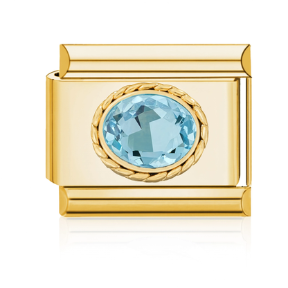 Aqua Gemstone Italian Charm Gold