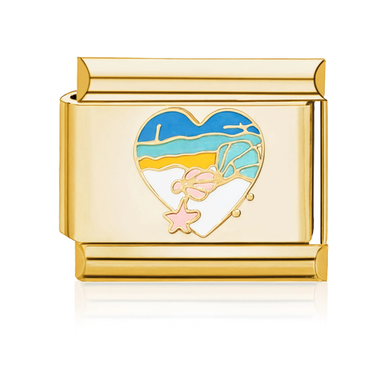 Beach Heart Seashell Italian Charm Gold