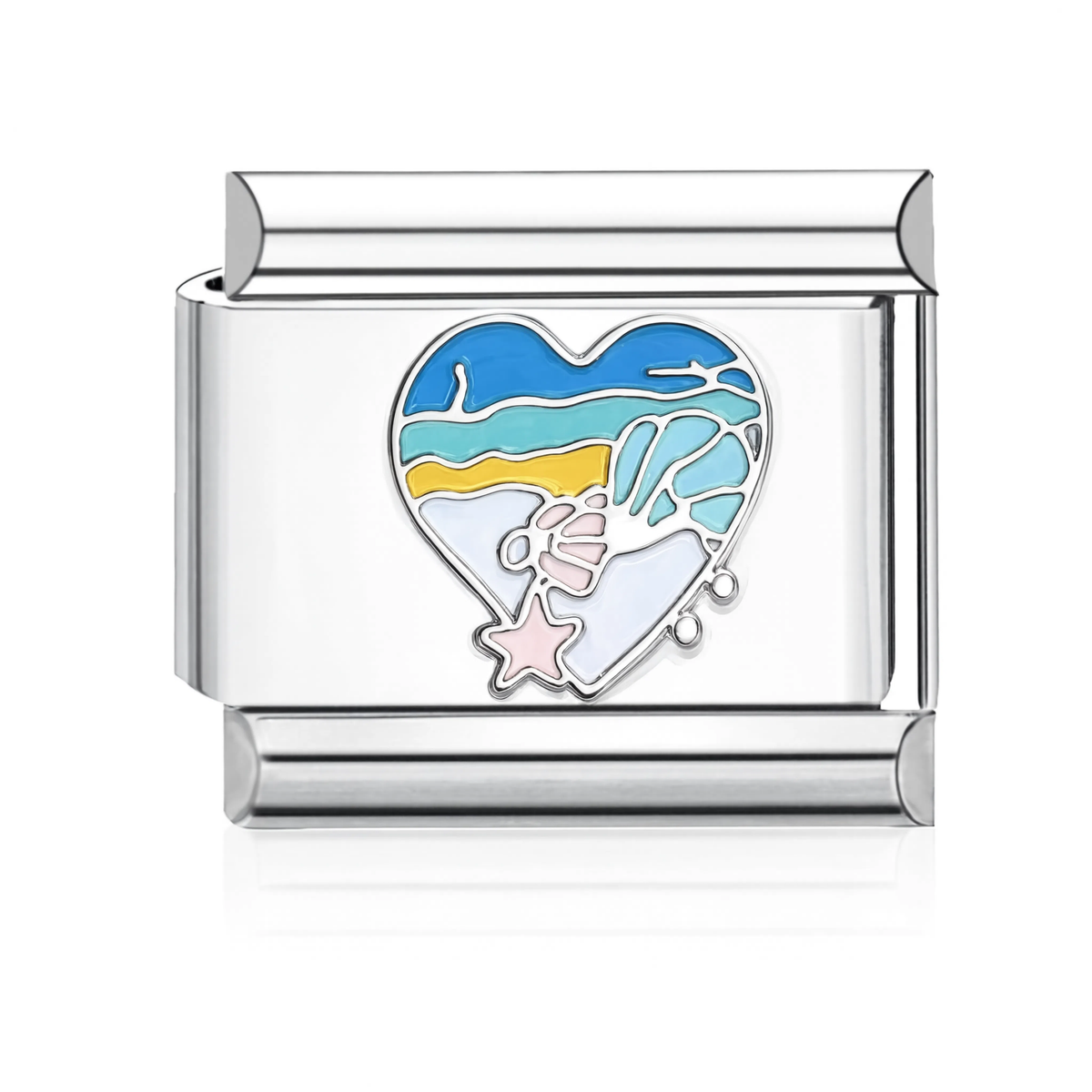 Beach Heart Seashell Italian Charm Silver