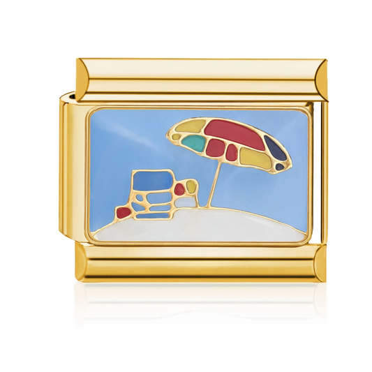 Beach Umbrella Blue-Sky Scene Italian Charm - Gold