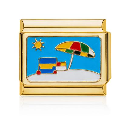 Beach Umbrella Scene Italian Charm - Gold