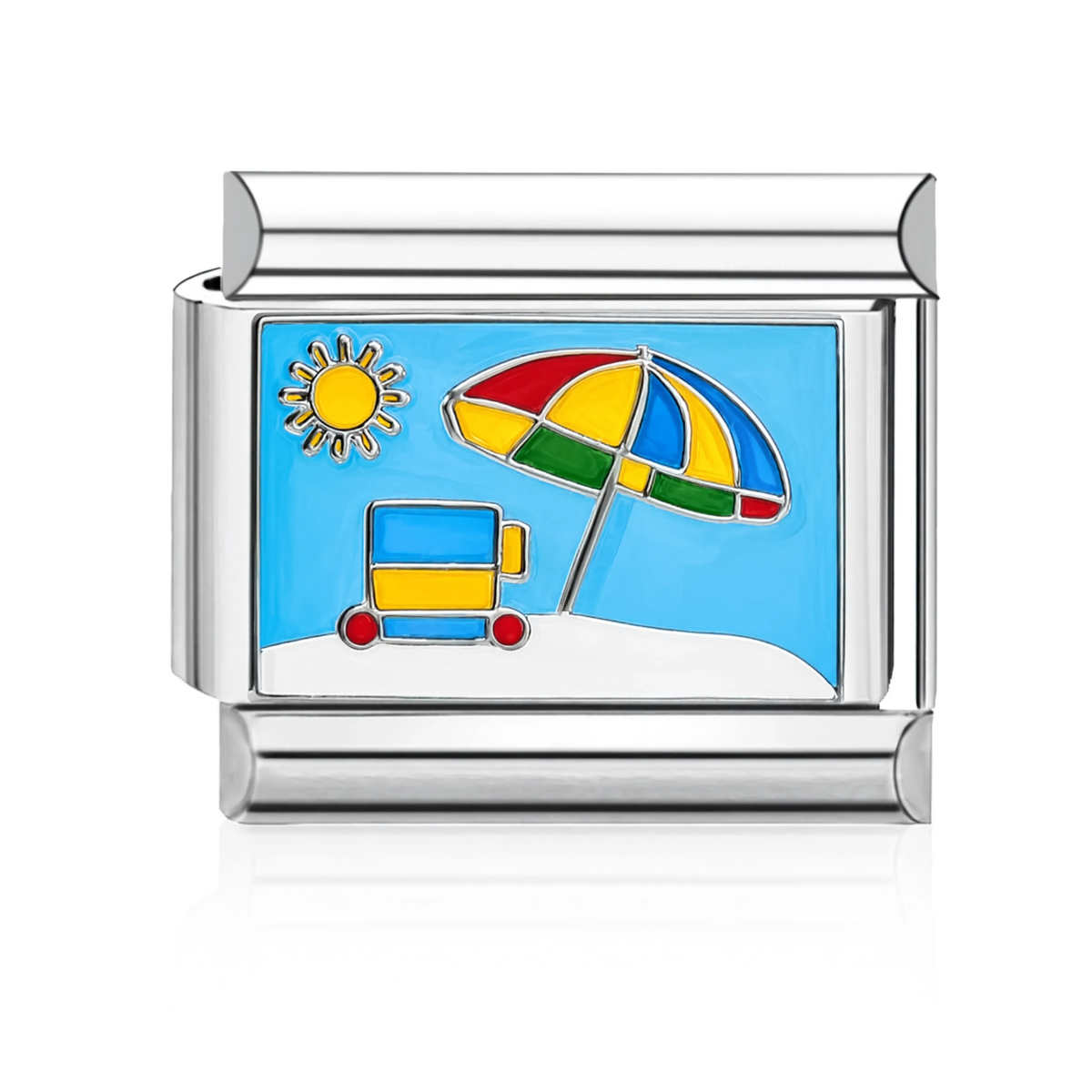 Beach Umbrella Scene Italian Charm - Silver