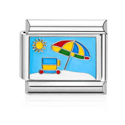 Beach Umbrella Scene Italian Charm - Silver