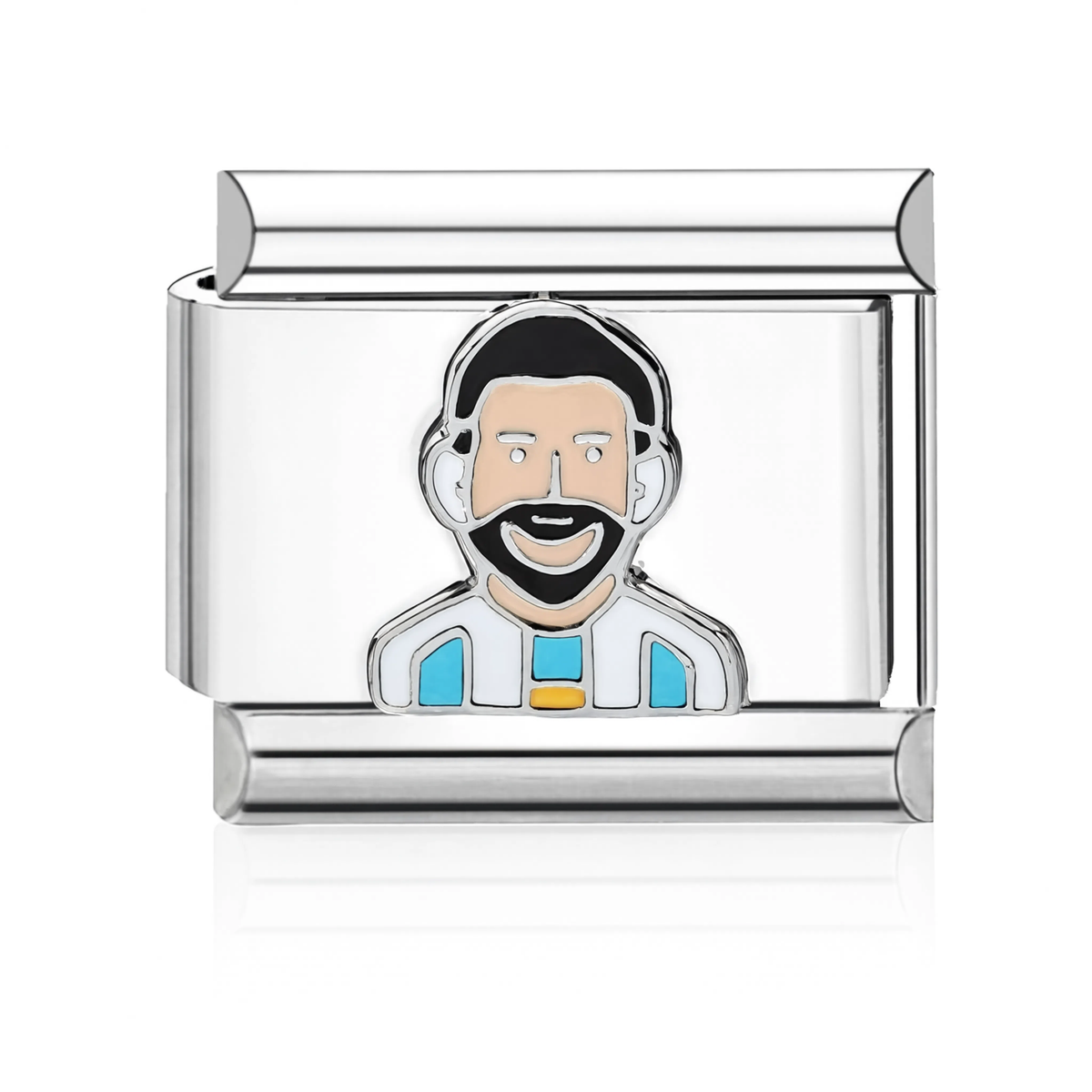 Bearded Man Smiling Italian Charm - Silver
