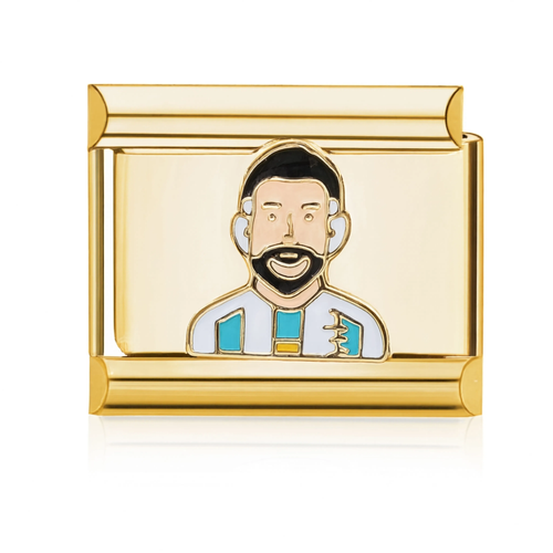 Bearded Man White Shirt Italian Charm - Gold