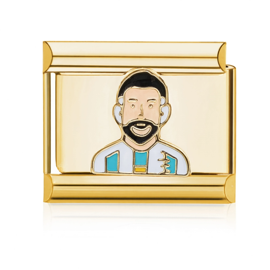 Bearded Man White Shirt Italian Charm - Gold