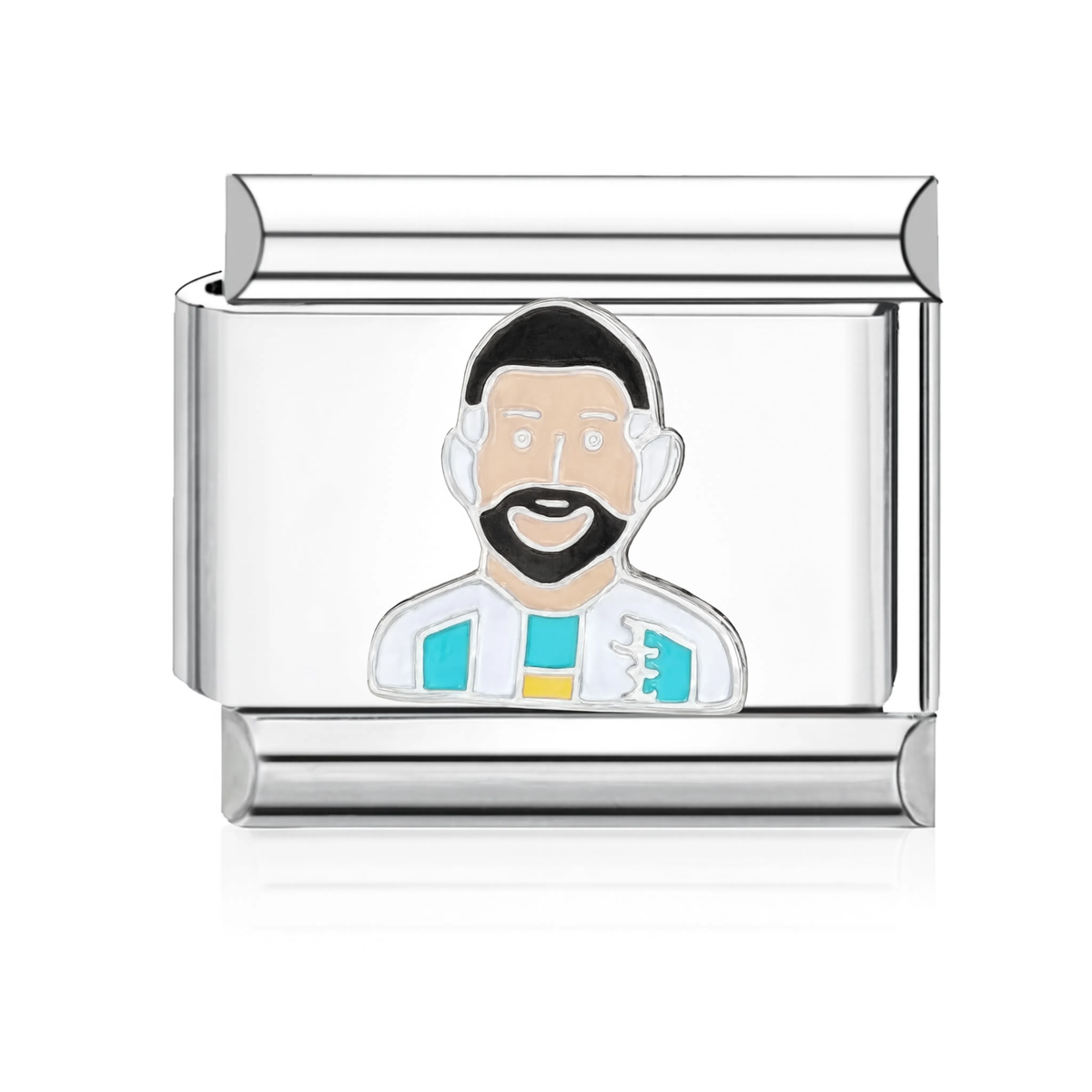 Bearded Man White Shirt Italian Charm - Silver