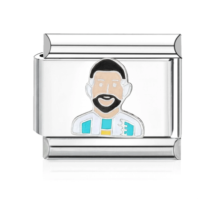 Bearded Man White Shirt Italian Charm - Silver