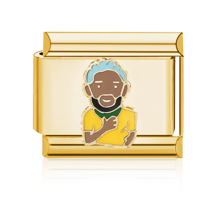 Bearded Man Yellow Shirt Italian Charm - Gold