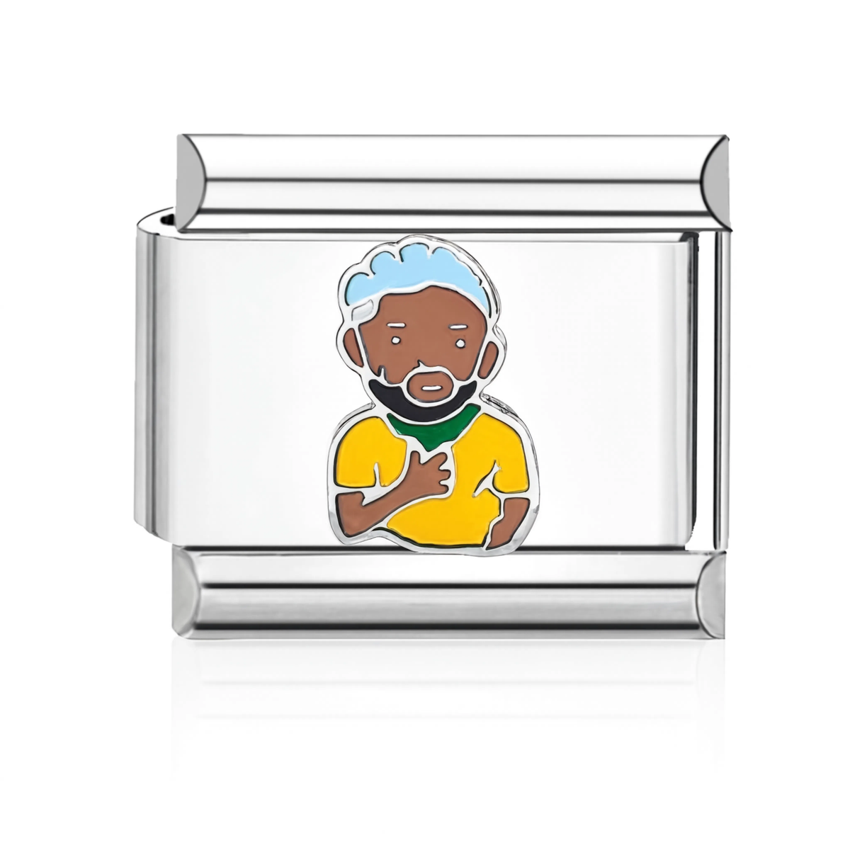 Bearded Man Yellow Shirt Italian Charm - Silver