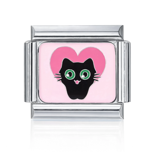 Black Cat Heart Italian Charm