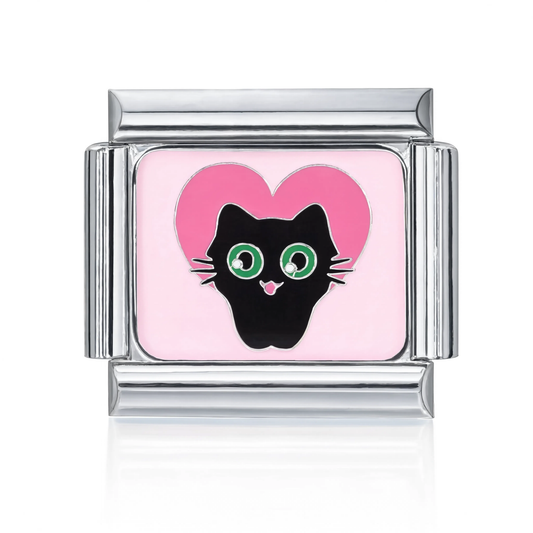 Black Cat Heart Italian Charm