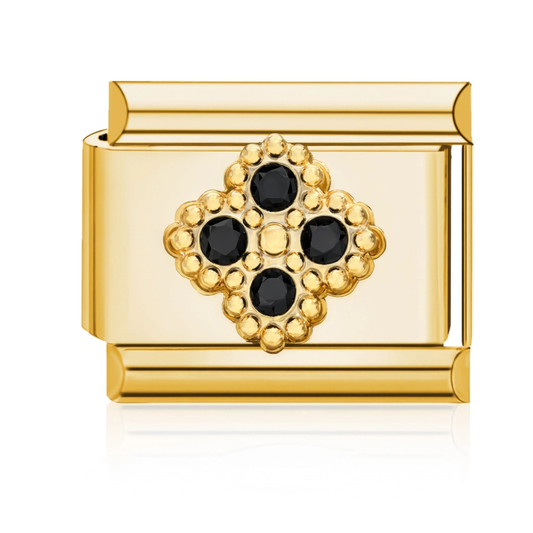 Black Crystal Cross Charm HD Gold