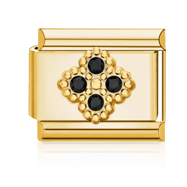 Black Crystal Cross Charm HD Gold