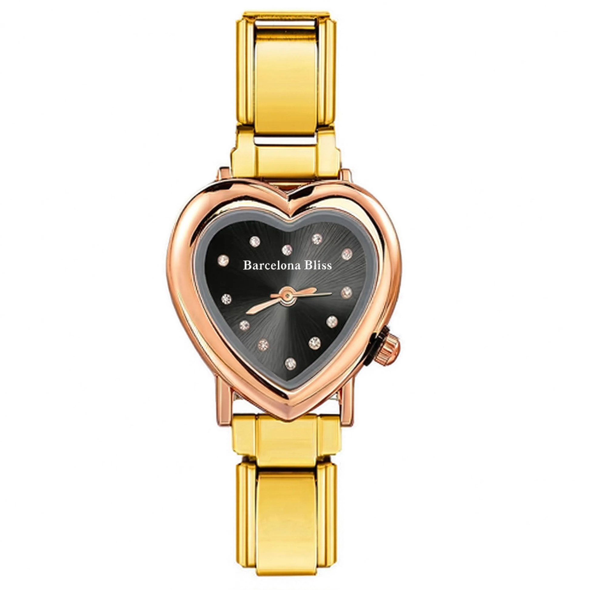 Black Heart Italian Charm Watch - Gold