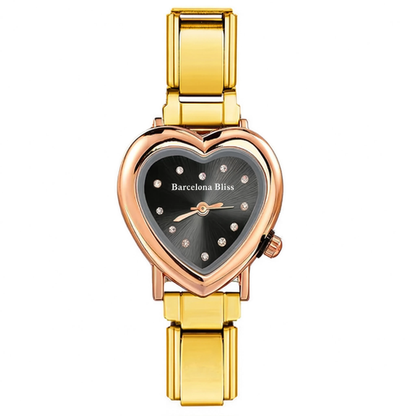 Black Heart Italian Charm Watch - Gold