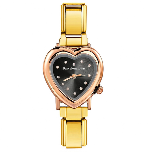 Black Heart Italian Charm Watch - Gold