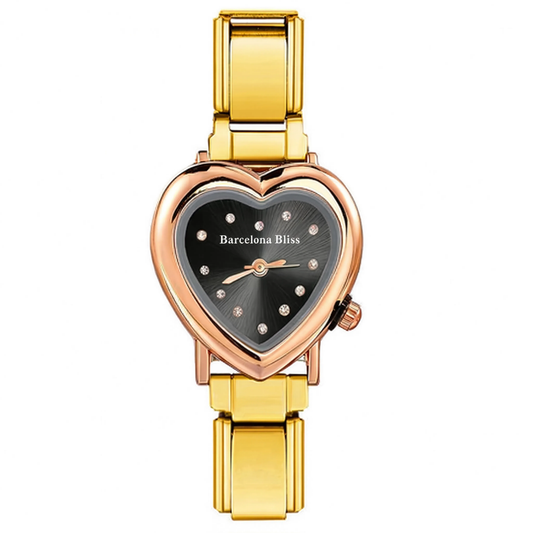 Black Heart Italian Charm Watch - Gold