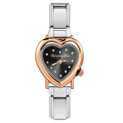 Black Heart Italian Charm Watch - Silver