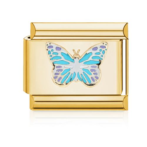 Blue Butterfly Italian Charm Gold