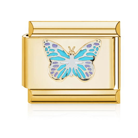 Blue Butterfly Italian Charm Gold