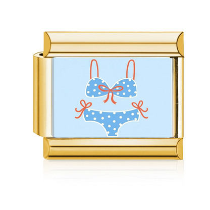 Blue Polka-Dot Bikini Italian Charm Gold