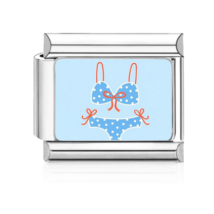 Blue Polka-Dot Bikini Italian Charm Silver