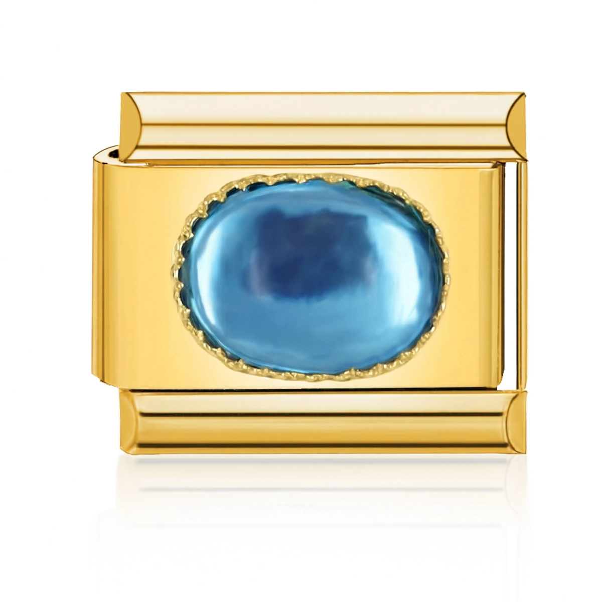 Blue Topaz Cabochon Italian Charm - Gold