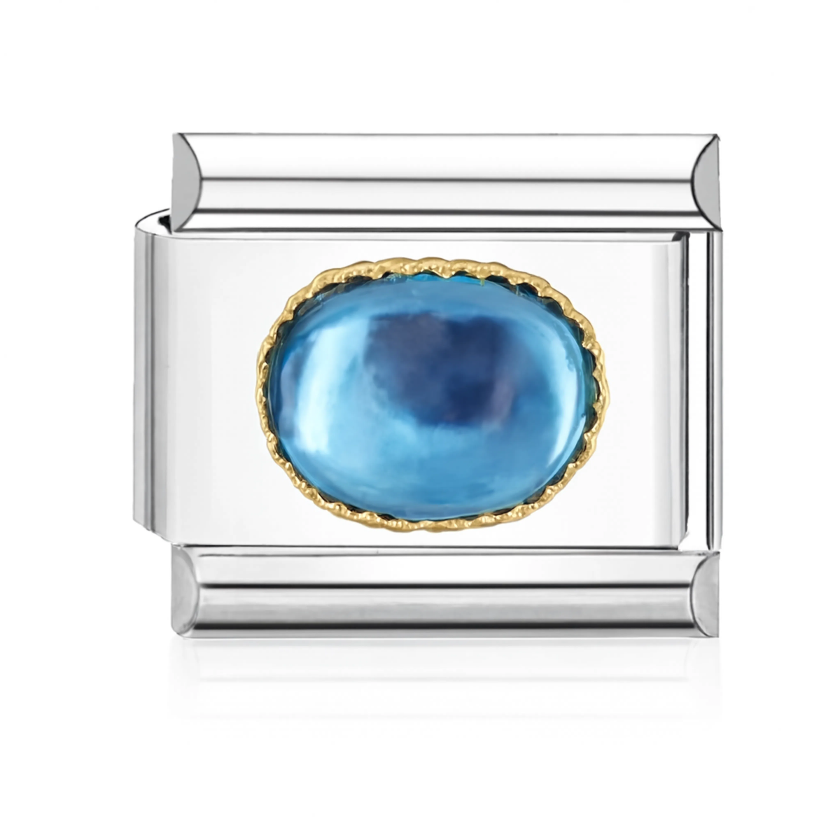 Blue Topaz Cabochon Italian Charm - Silver