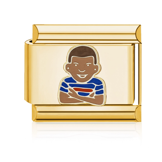 Boy in Striped Shirt Italian Charm - Gold