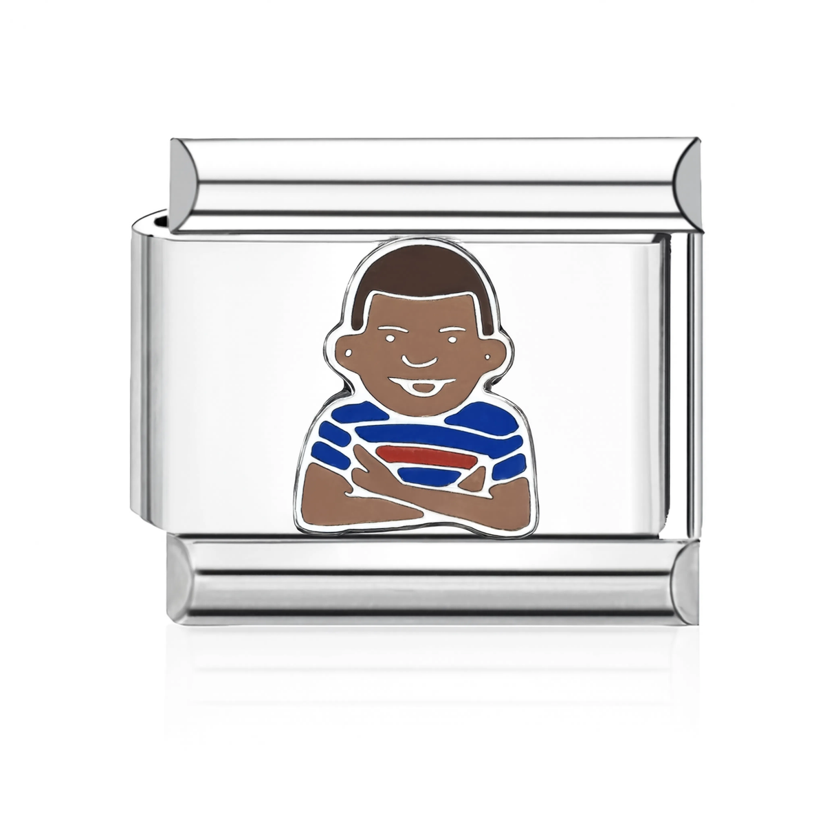 Boy in Striped Shirt Italian Charm - Silver