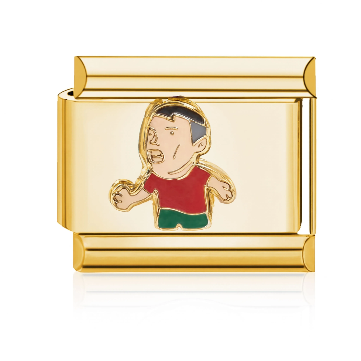 Boy Red Shirt Running Italian Charm - Gold