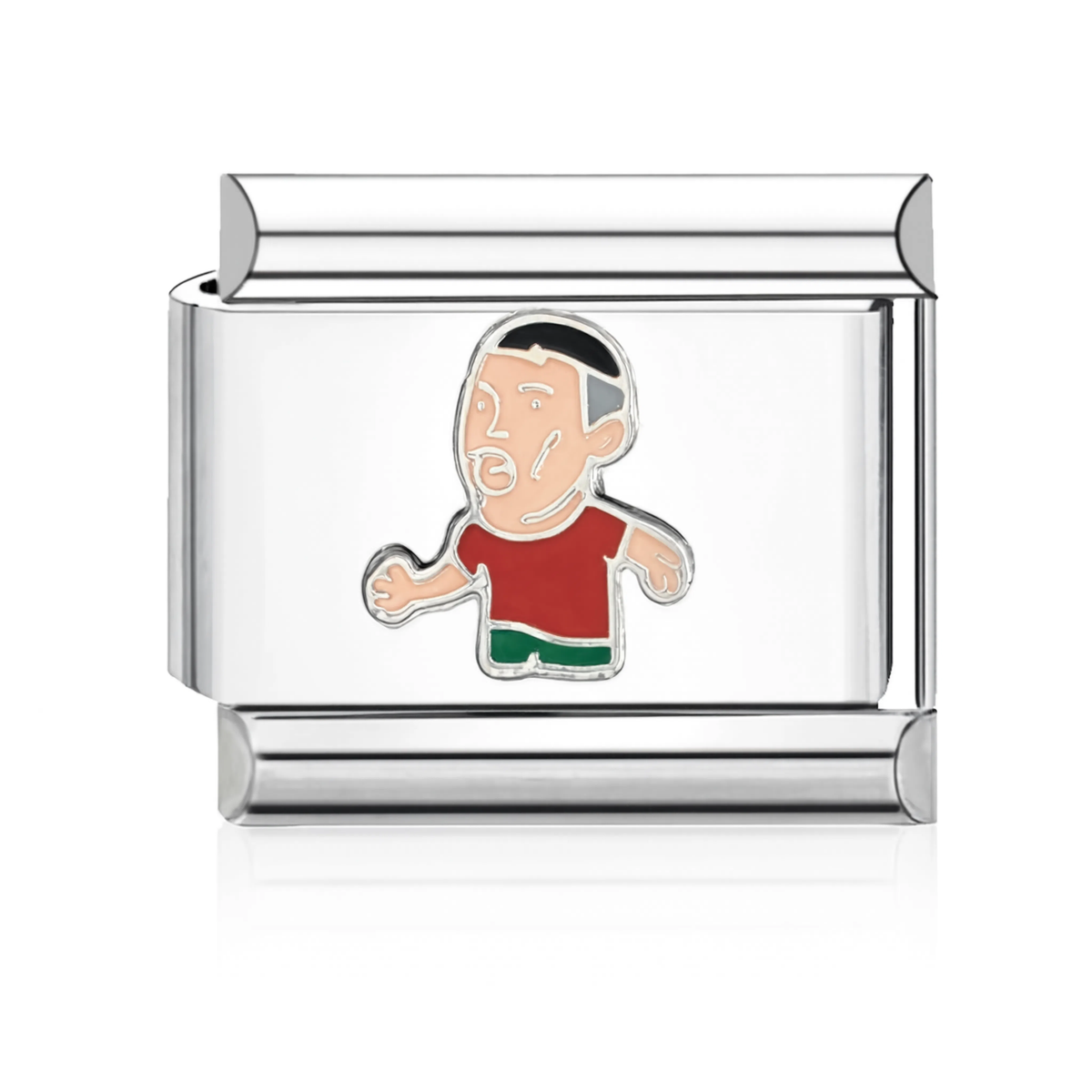 Boy Red Shirt Running Italian Charm - Silver