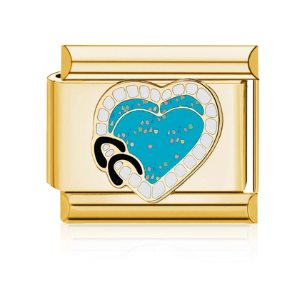 CC Blue Heart Italian Charm - Gold