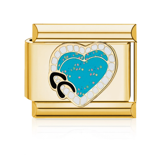 CC Blue Heart Italian Charm - Gold