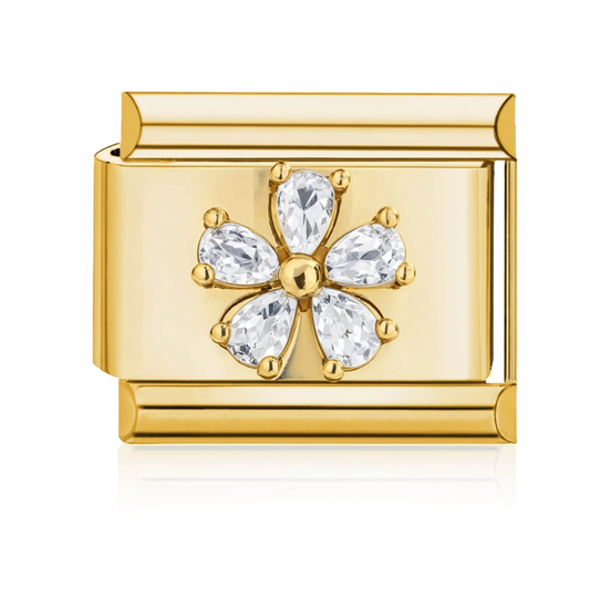 CZ Flower Italian Charm Gold