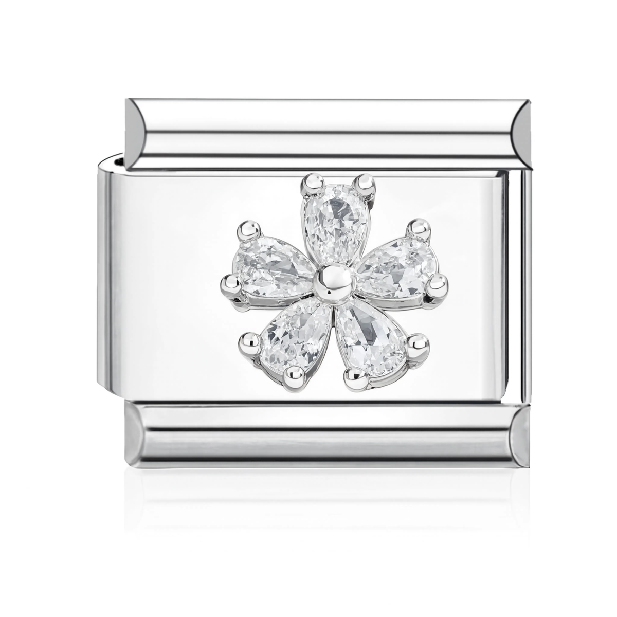 CZ Flower Italian Charm Silver