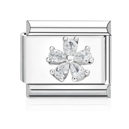CZ Flower Italian Charm Silver