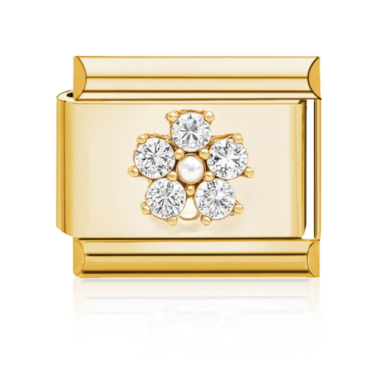 CZ Flower with Pearl Italian Charm Gold