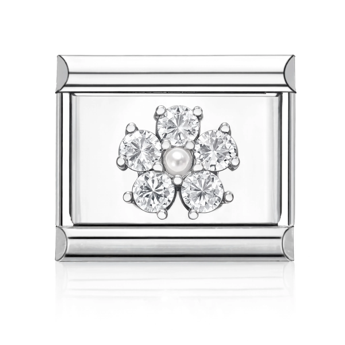 CZ Flower with Pearl Italian Charm Silver