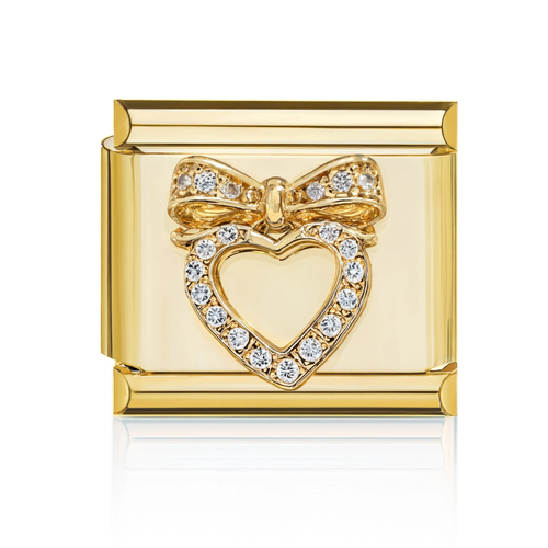 Crystal Bow Heart Charm Gold HD