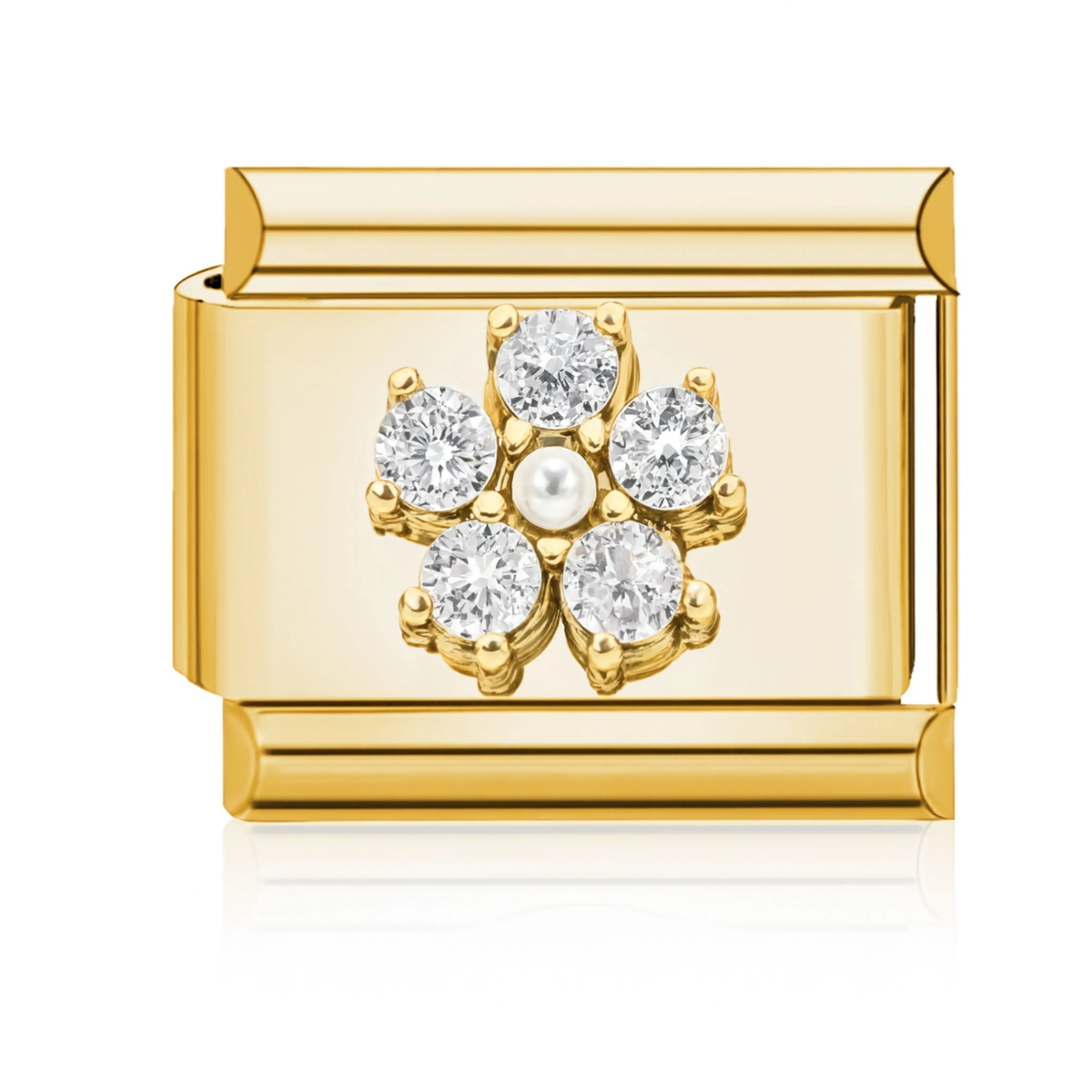 Crystal Flower Pearl Charm HD Gold