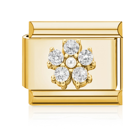 Crystal Flower Pearl Charm HD Gold