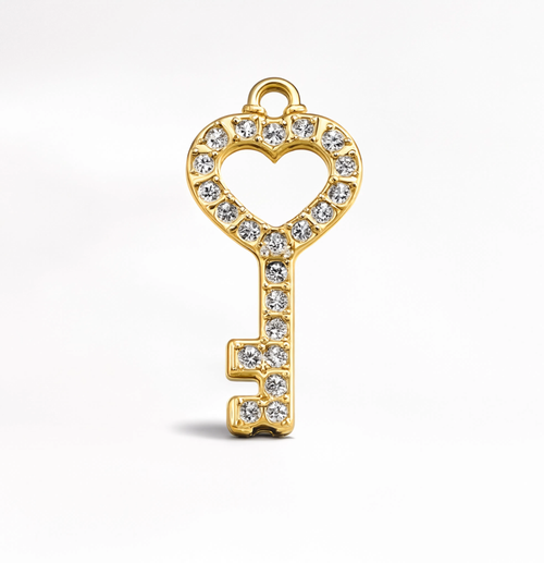 Crystal Heart Key Charm Gold — product view