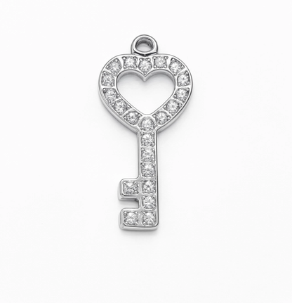 Crystal Heart Key Charm Silver — product view