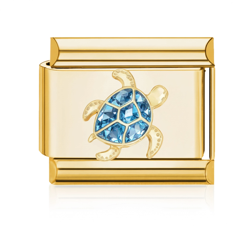 Crystal Turtle Italian Charm - Gold