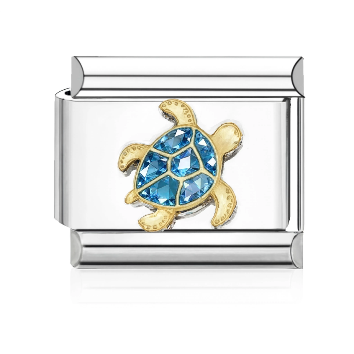 Crystal Turtle Italian Charm - Silver