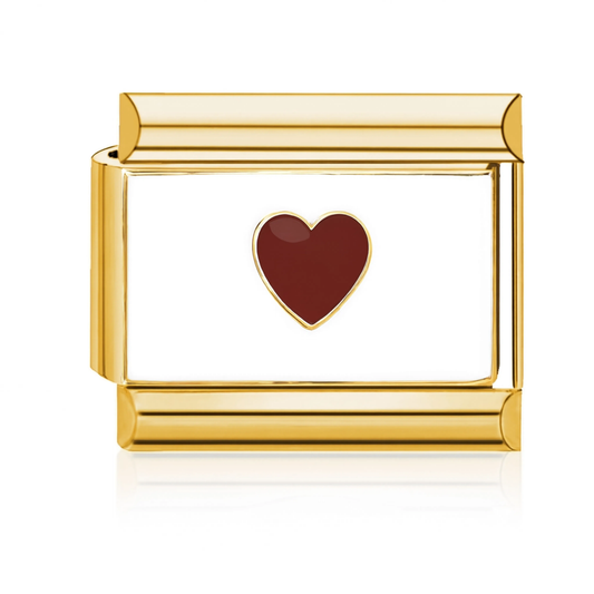 Dark Red Heart Double Charm Italian Charm - Gold