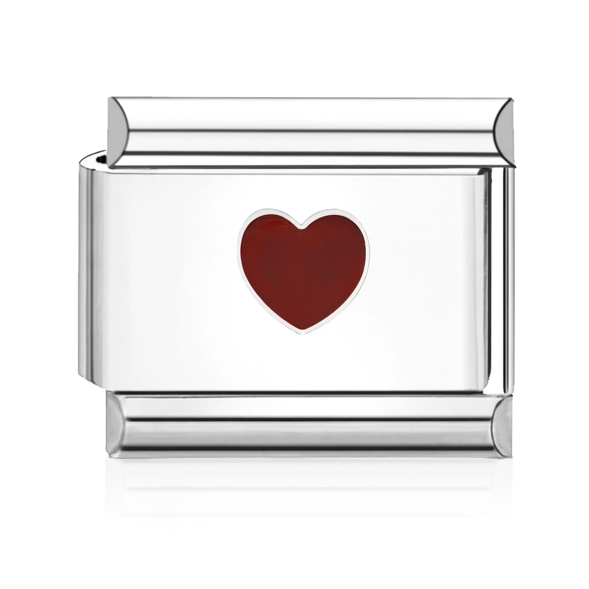 Dark Red Heart Double Charm Italian Charm - Silver