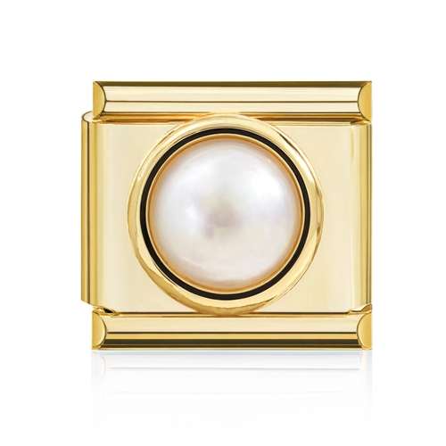 Domed Pearl Charm Gold HD